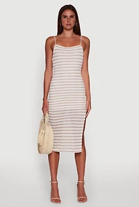 Womens Striped Open Tie Back Side Slit Bodycon Dress, Multi, Size L