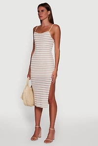 Womens Striped Open Tie Back Side Slit Bodycon Dress, Multi, Size L