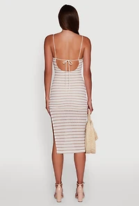 Womens Striped Open Tie Back Side Slit Bodycon Dress, Multi, Size L