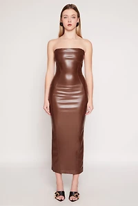 Faux Leather Cut Out Back Maxi Tube Dress