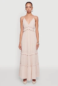 Womens Gauze Knit Sleeveless Maxi Tiered Sundress, M