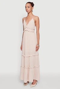 Womens Gauze Knit Sleeveless Maxi Tiered Sundress, M