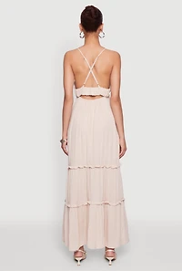 Womens Gauze Knit Sleeveless Maxi Tiered Sundress, M