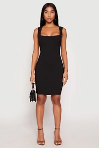Womens Crepe Knit Scalloped Trim Dress, Black, Size S