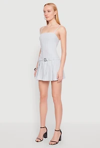 Womens Belted Front Pleated Drop Waist Dress,