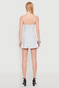 Womens Belted Front Pleated Drop Waist Dress,