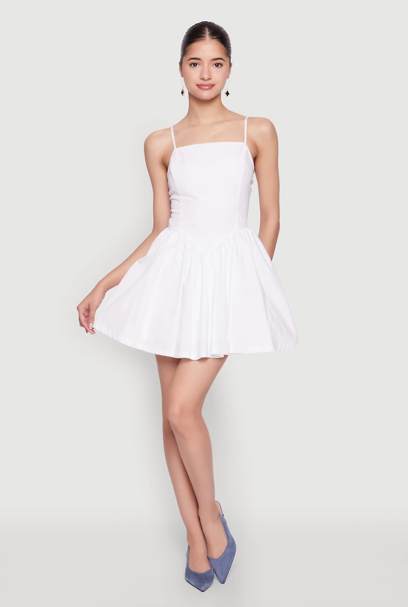 Womens Lace Up Back Skater Dress, White, Size M