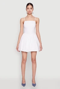 Womens Lace Up Back Skater Dress, White, Size M