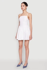 Womens Lace Up Back Skater Dress, White, Size M