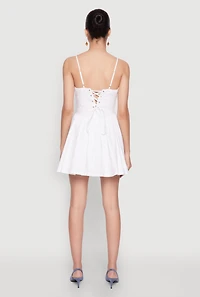 Womens Lace Up Back Skater Dress, White, Size M