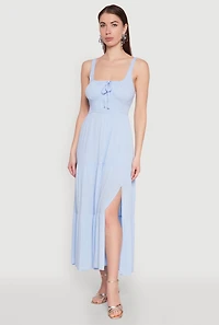 Empire Waist Tiered Side Slit Maxi Dress