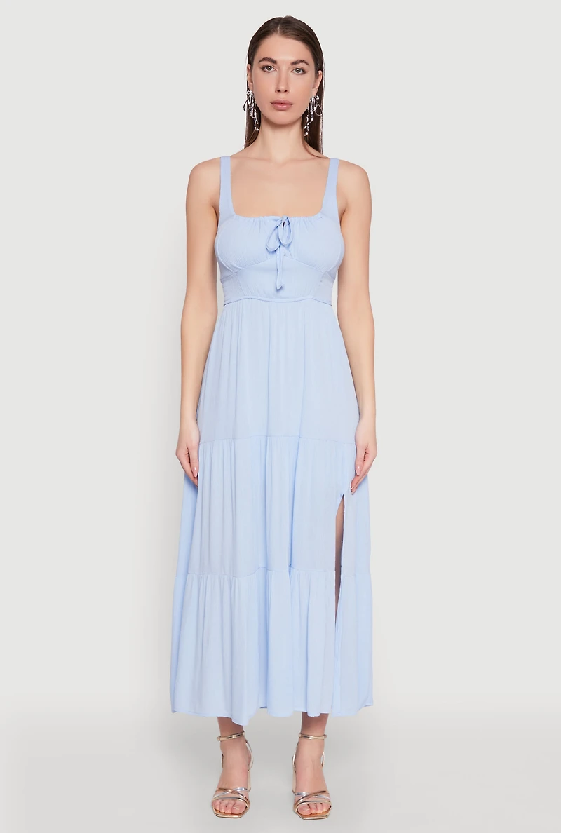 Empire Waist Tiered Side Slit Maxi Dress