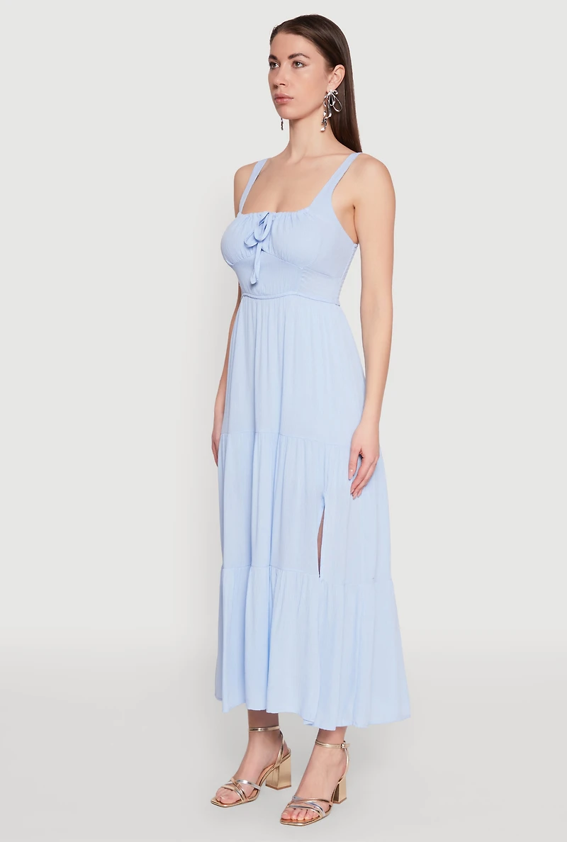 Empire Waist Tiered Side Slit Maxi Dress