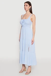 Empire Waist Tiered Side Slit Maxi Dress