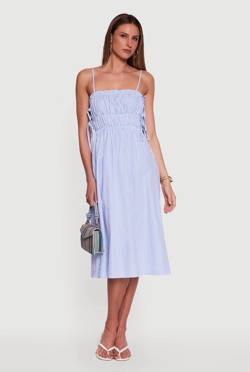 Sleeveless Striped Poplin Midi Dress
