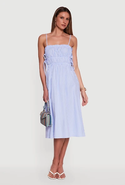 Sleeveless Striped Poplin Midi Dress
