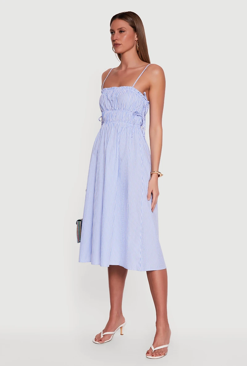 Sleeveless Striped Poplin Midi Dress