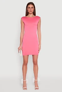 Womens Open Back Ruched Bodycon Dress, Pink, Size S