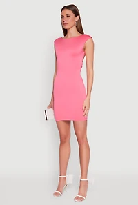 Womens Open Back Ruched Bodycon Dress, Pink, Size S