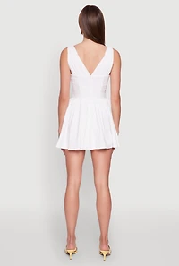 Womens Plunge Corset Skater Dress, White, Size M