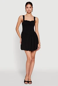 Womens Pleated Corset Mini Dress, Black, Size L