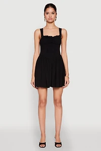 Womens Pleated Corset Mini Dress, Black, Size L