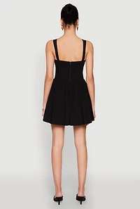 Womens Pleated Corset Mini Dress, Black, Size L