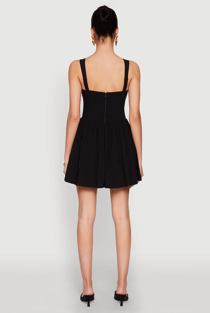 Womens Pleated Corset Mini Dress, M