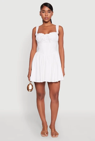 Womens Pleated Corset Mini Dress, White, Size S