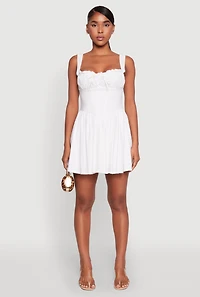 Womens Pleated Corset Mini Dress, White, Size S