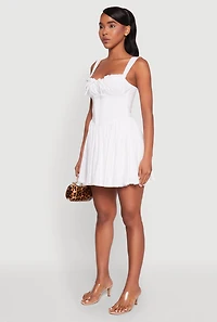 Womens Pleated Corset Mini Dress, White, Size S