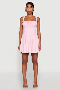Womens Pleated Corset Mini Dress, Pink, Size L