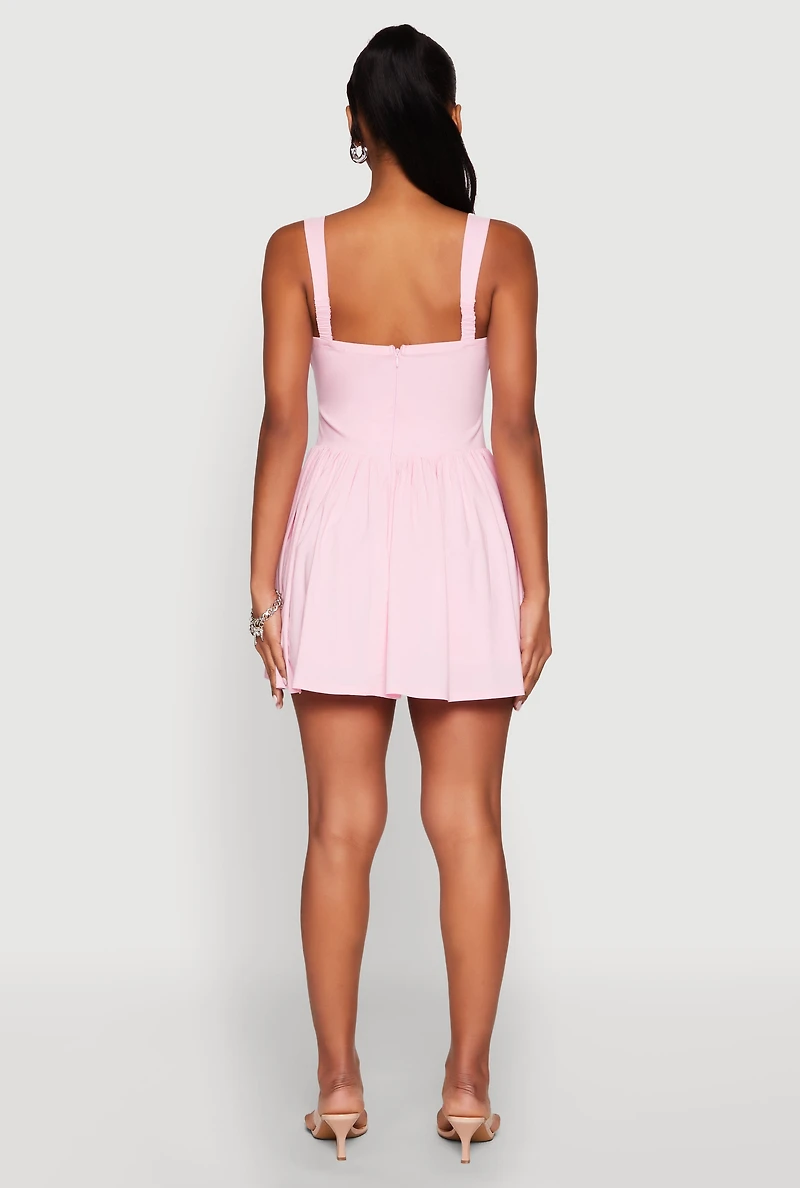 Womens Pleated Corset Mini Dress, Pink, Size S