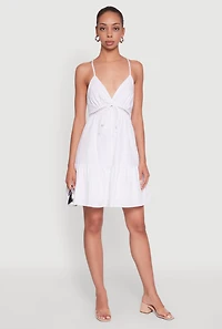 Tiered Sleeveless Mini Dress with Crochet Details