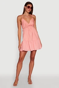 Womens Tiered Sleeveless Mini Dress with Crochet Details,