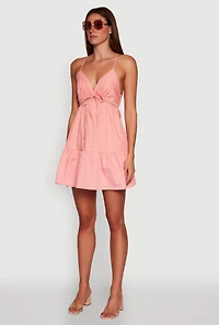 Womens Tiered Sleeveless Mini Dress with Crochet Details,