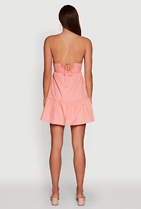 Womens Tiered Sleeveless Mini Dress with Crochet Details,