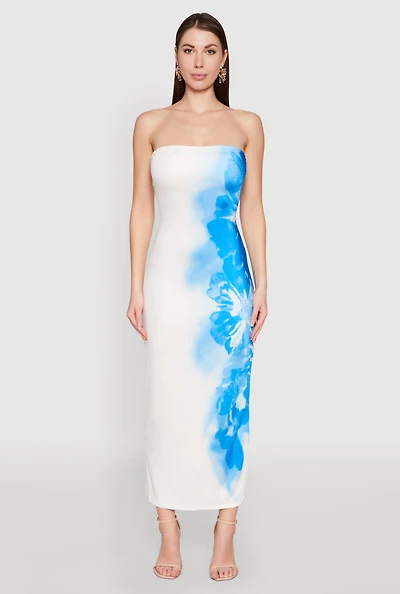 Ombre Floral Maxi Tube Dress