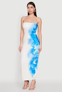 Womens Ombre Floral Maxi Tube Dress, Multi, Size L
