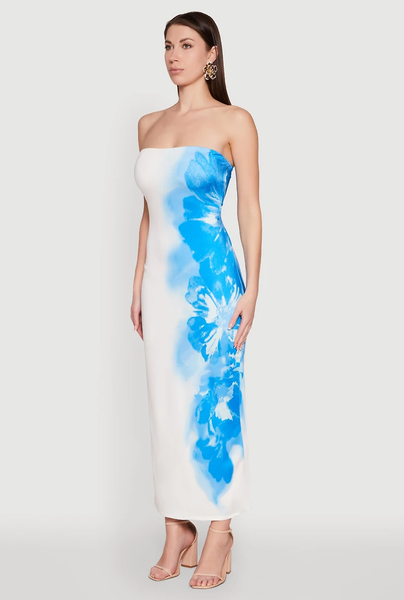 Womens Ombre Floral Maxi Tube Dress, Multi, Size L