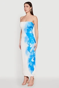 Womens Ombre Floral Maxi Tube Dress, Multi, Size L