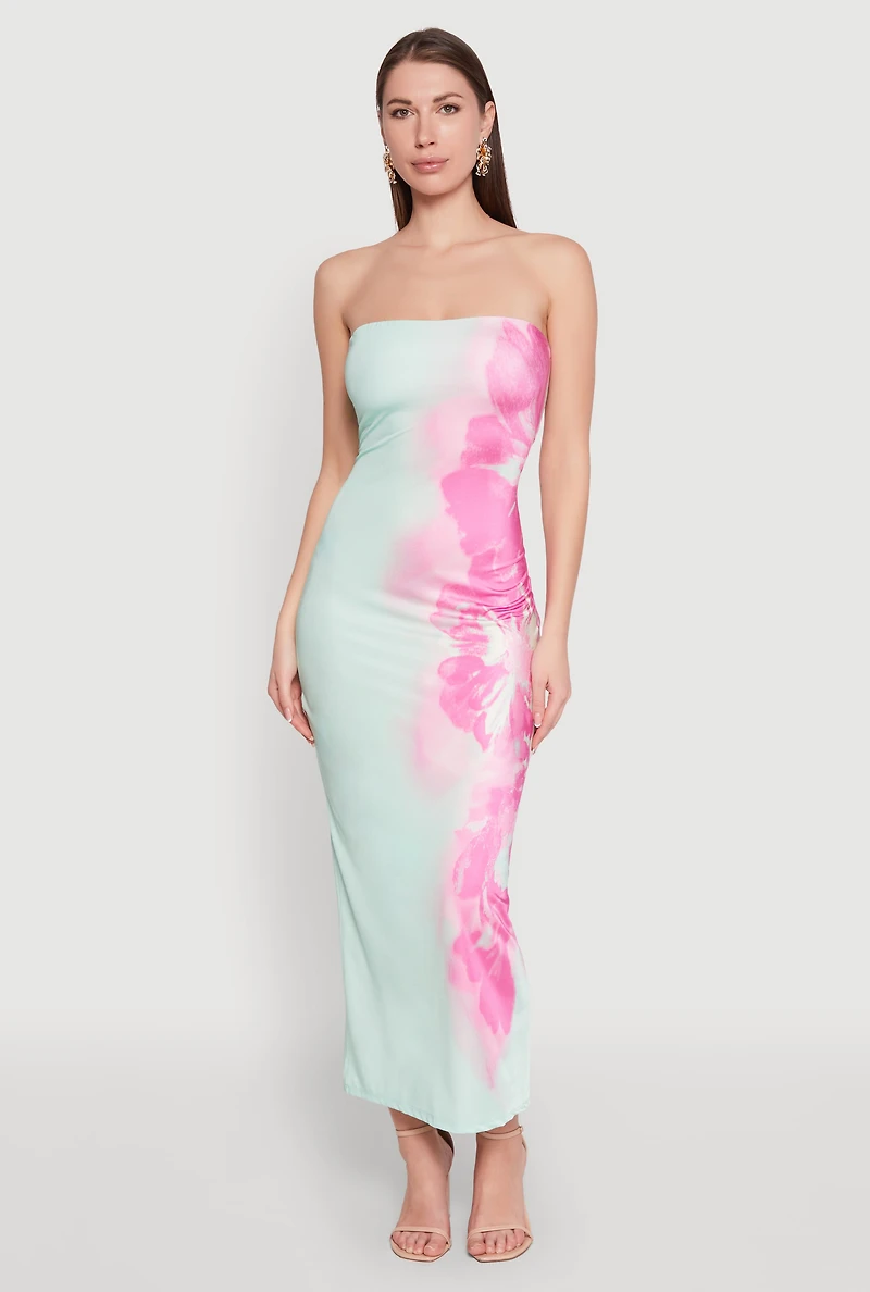 Ombre Floral Maxi Tube Dress