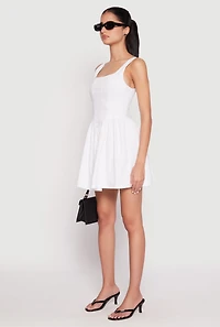 Womens Corset Ruched Mini Skater Dress, White, Size S