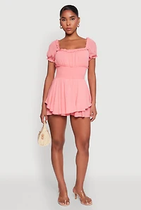 Womens Smocked Waist Ruffle Trim Romper, Pink, Size L