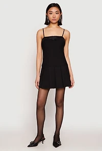 Satin Detail Pleated Cami Skater Dress