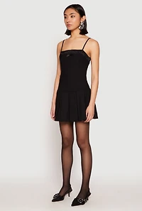 Womens Satin Detail Pleated Cami Skater Dress, Black, Size L