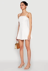 Womens Satin Detail Pleated Cami Skater Dress, White, Size L