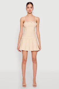 Satin Detail Pleated Cami Skater Dress