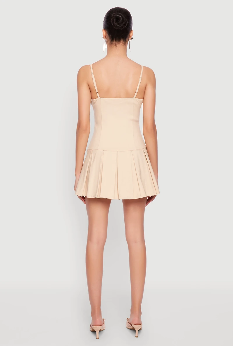 Womens Satin Detail Pleated Cami Skater Dress, S