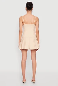 Womens Satin Detail Pleated Cami Skater Dress, S